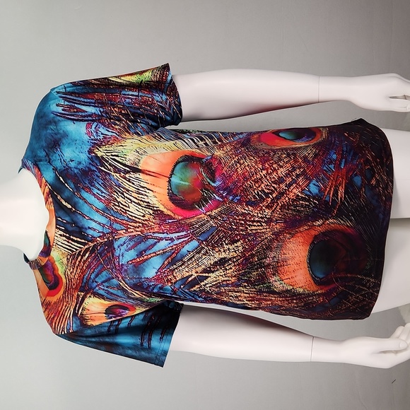 PEACOCK abstract pattern tee, No tags, 52" Chest EUC Unisex 3XL/22/24W - Picture 11 of 11